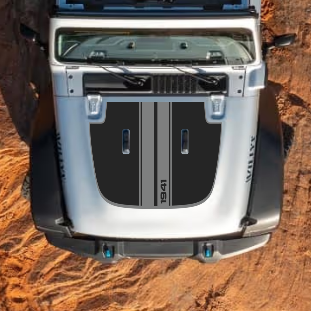 CARCODE Hood Decal/Sticker - Stripe Style Kit – for JL/JLU/JT/4XE Sahara Hood – Made in Canada - 4X4 WAVERS