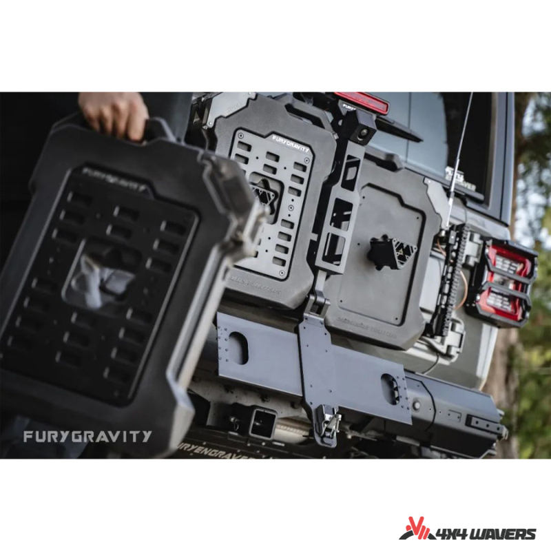 4x4wavers Fury Aluminum Multifunction Box - &nbsp;Tailgate Equipment Integrated Set - Rear Integrated Kit with 2 Gas Cans Tanks and storage with numeric locks - 4X4 WAVERS