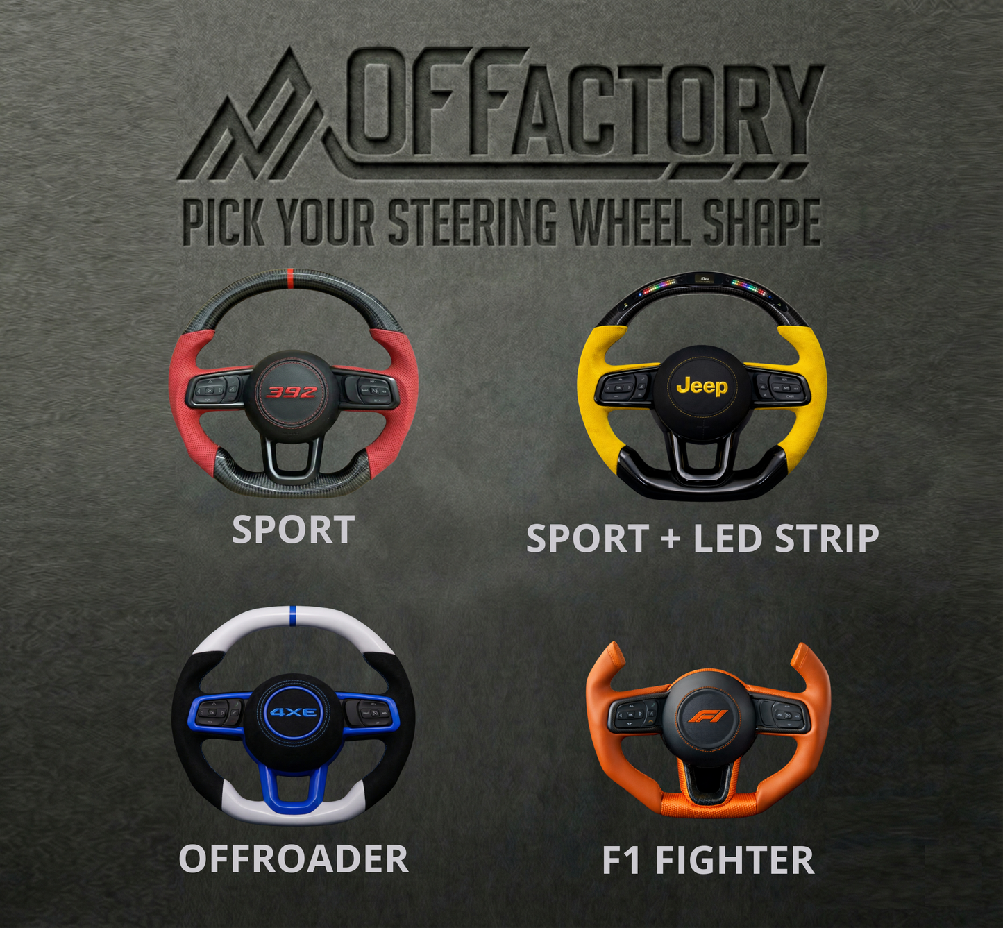 OFFactory Custom Premium Performance Steering Wheel - Jeep Wrangler & Gladiator JL/JLU/4XE/JT 2018+