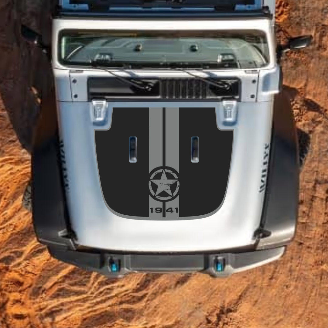 CARCODE Hood Decal/Sticker - Star Stripe Style Kit – for JL/JLU/JT/4XE Sahara Hood – Made in Canada - 4X4 WAVERS