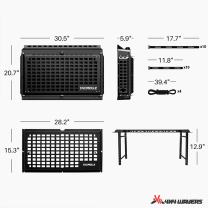 4x4wavers Tacmolle Aluminum Multifunction Box - Rear Side Window Multifunctional Storage Box with Built-in Concept Table - 4X4 WAVERS