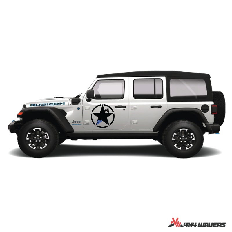 4x4wavers Canada Jeep Star Logo Sticker Decal Decoration for Side Door and Hood (2 Decals) - Offroad in Canada Style (Blue Canada on Black) - 4X4 WAVERS