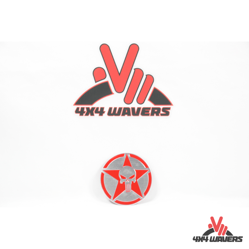 4x4wavers Offroad 4X4 Rated Aluminum Badge Decal, 4X4 3D Emblem - Skull Star Rated Style Red Design - 4X4 WAVERS