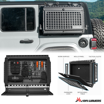 4x4wavers Tacmolle Aluminum Multifunction Box - Rear Side Window Multifunctional Storage Box with Built-in Concept Table - 4X4 WAVERS