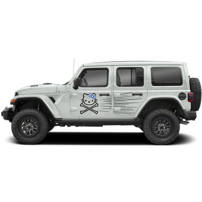 Bow Cat Crossbones + Speed Lines Side Decal Kit – Cut Avery Vinyl – Choose Primary & Ribbon Colors – Wrangler JL/JLU/JK/JKU/4xe & Gladiator JT