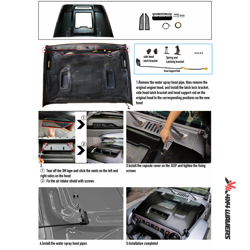 4x4wavers Hood - Capsule Style with transparent window for Engine - 4X4 WAVERS