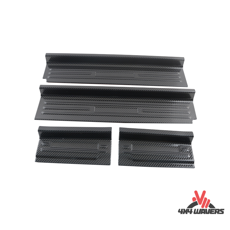 4x4wavers Door Sill Entry Guard - Carbon Fiber Style with Carbon Fiber Wrangler Logo - 4X4 WAVERS