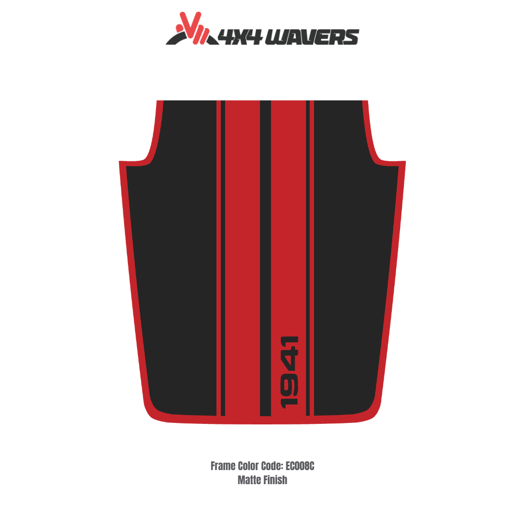 Kit d'autocollants 4x4wavers pour capot JK STRIPE style 1941 – Autocollants en vinyle pour modèles Jeep Wrangler – Fabriqué au Canada