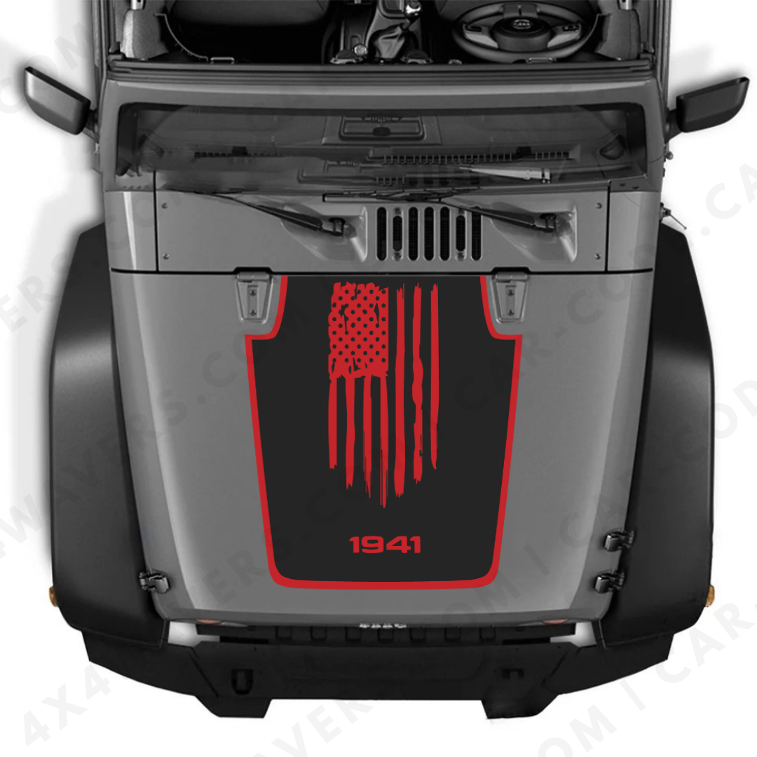 4x4wavers Decal Sticker Kit for JK Hood AMERICA 1941 Style – Vinyl Car Decals for Jeep Wrangler Models – Made in Canada - 4X4 WAVERS