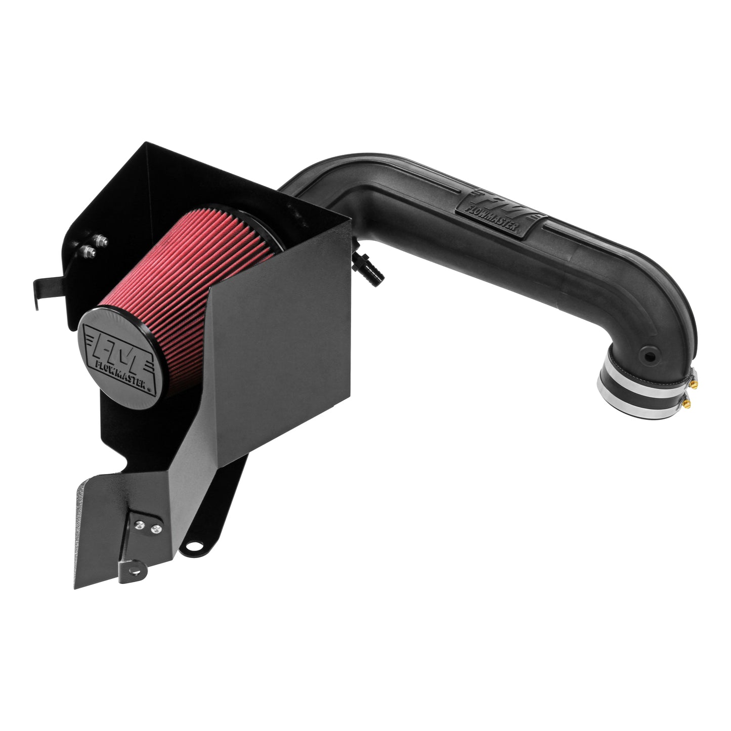 Flowmaster Delta Force Performance Air Intake for engine cold air intake system, showing the sleek black intake with filter and tubing.
