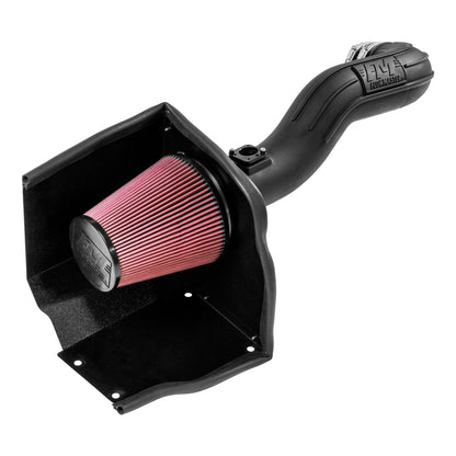 Flowmaster Delta Force Performance Cold Air Intake installed in a 2009-2014 GM Silverado/Sierra 1500 engine bay, showing the intake system and filter