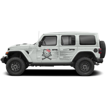 Bow Cat Crossbones + Speed Lines Side Decal Kit – Cut Avery Vinyl – Choose Primary & Ribbon Colors – Wrangler JL/JLU/JK/JKU/4xe & Gladiator JT