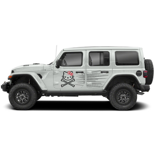 Bow Cat Crossbones + Speed Lines Side Decal Kit – Cut Avery Vinyl – Choose Primary & Ribbon Colors – Wrangler JL/JLU/JK/JKU/4xe & Gladiator JT