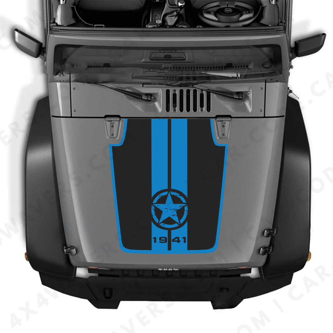 Kit d'autocollants 4x4wavers pour capot JK Étoile style 1941 – Autocollants en vinyle pour modèles Jeep Wrangler – Fabriqué au Canada