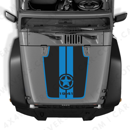 Kit d'autocollants 4x4wavers pour capot JK Étoile style 1941 – Autocollants en vinyle pour modèles Jeep Wrangler – Fabriqué au Canada