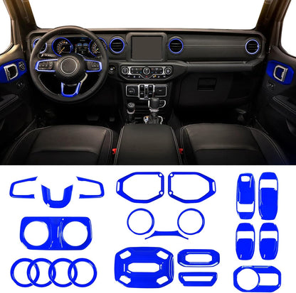 4X4WAVERS Full Set Interior Dashboard Decoration Trim Kit - 21pcs - Jeep Wrangler & Gladiator JL/JLU/4XE/JT 2018-2023 - 4X4 WAVERS