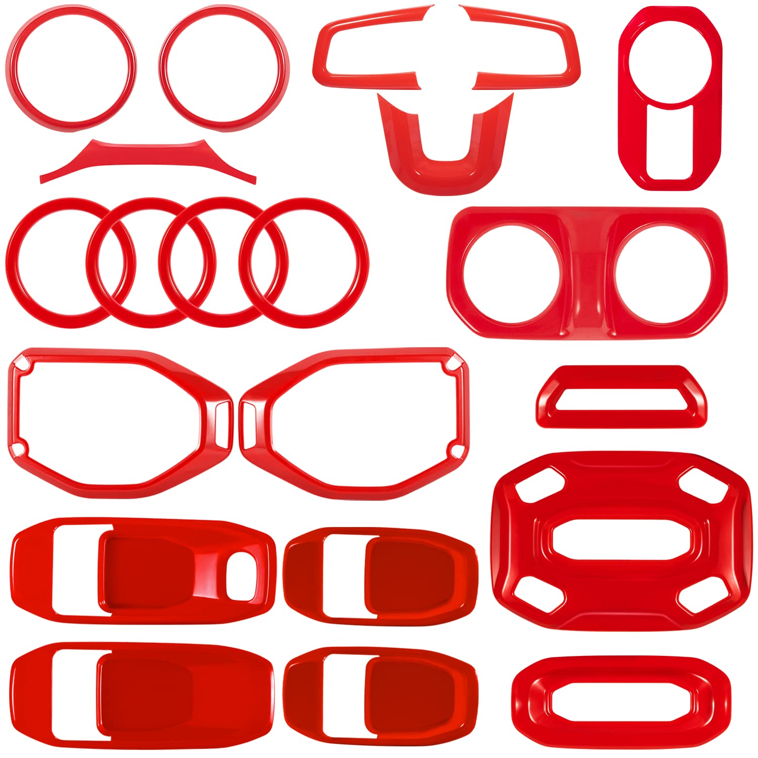 4X4WAVERS Full Set Interior Dashboard Decoration Trim Kit - 21pcs - Jeep Wrangler & Gladiator JL/JLU/4XE/JT 2018-2023 - 4X4 WAVERS