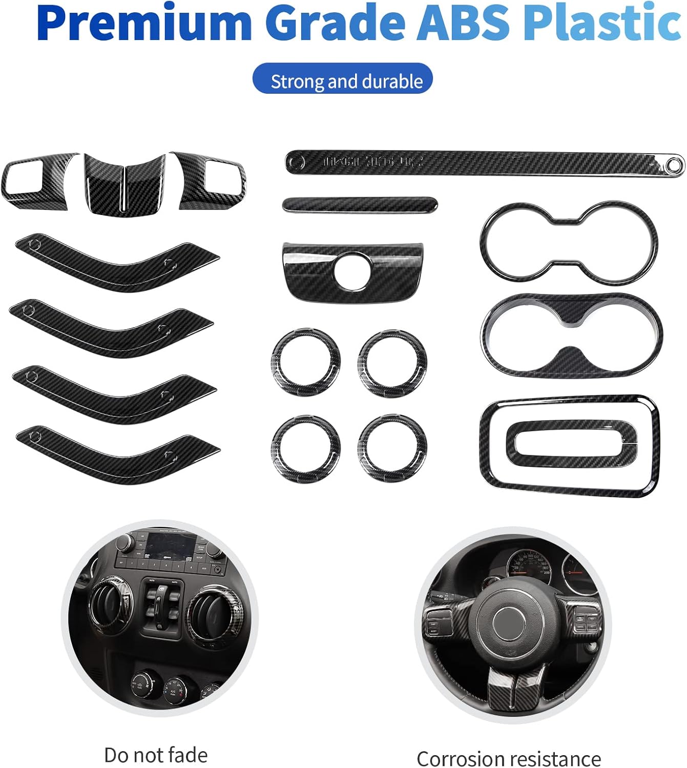 4X4WAVERS Full Set Interior Dashboard Decoration Trim Kit - 18pcs - Jeep Wrangler JK/JKU 2011-2018 - 4X4 WAVERS