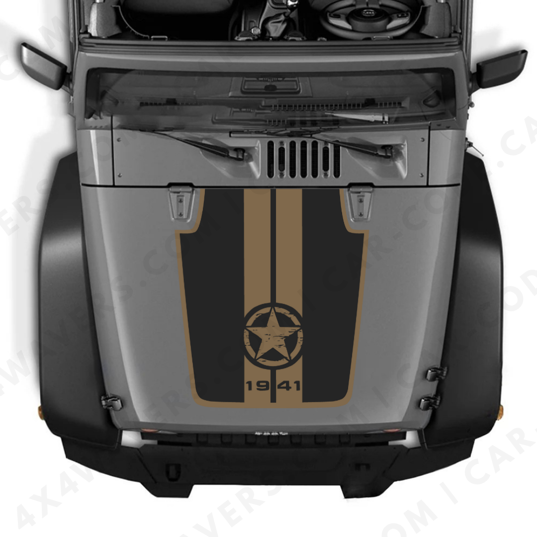 Kit d'autocollants 4x4wavers pour capot JK Étoile style 1941 – Autocollants en vinyle pour modèles Jeep Wrangler – Fabriqué au Canada