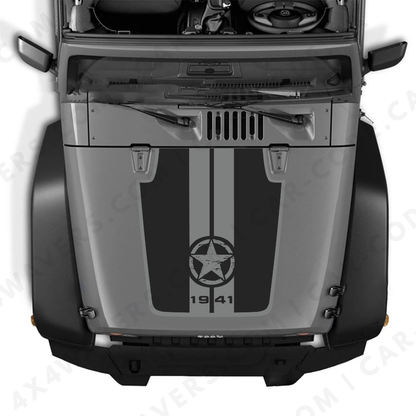 Kit d'autocollants 4x4wavers pour capot JK Étoile style 1941 – Autocollants en vinyle pour modèles Jeep Wrangler – Fabriqué au Canada