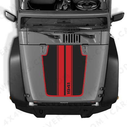 4x4wavers Decal Sticker Kit for JK Hood STRIPE 1941 Style – Vinyl Car Decals for Jeep Wrangler Models – Made in Canada - 4X4 WAVERS