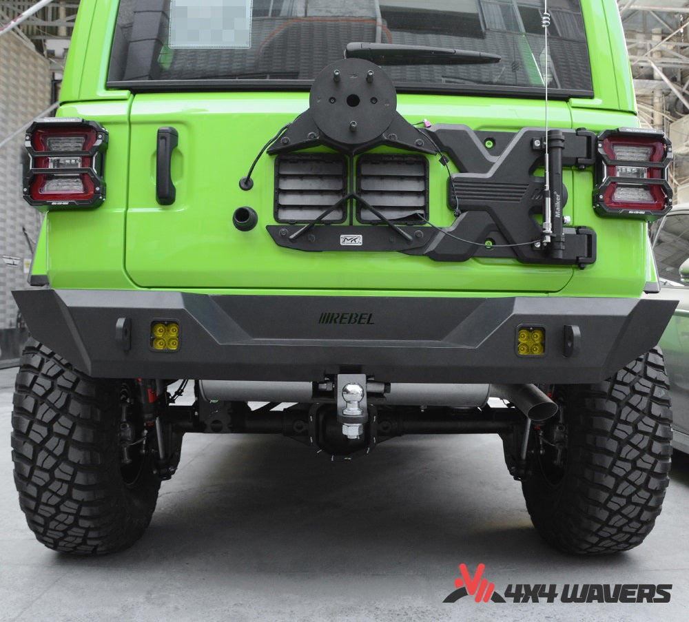 4x4wavers Rear Bumper - Rebel Style without Sensor Holes for Jeep Wrangler JL / JLU