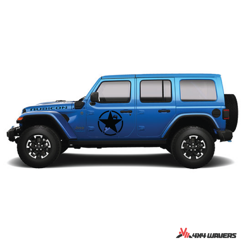 4x4wavers Canada Jeep Star Logo Sticker Decal Decoration for Side Door and Hood (2 Decals) - Offroad in Canada Style (Blue Canada on Black) - 4X4 WAVERS