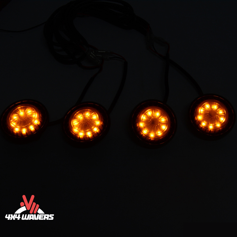 4x4wavers Grille Light Inserts Kit (4 Led Lights) Waterproof with Fuse, Amber Light with Black Smoke Housing - 4X4 WAVERS