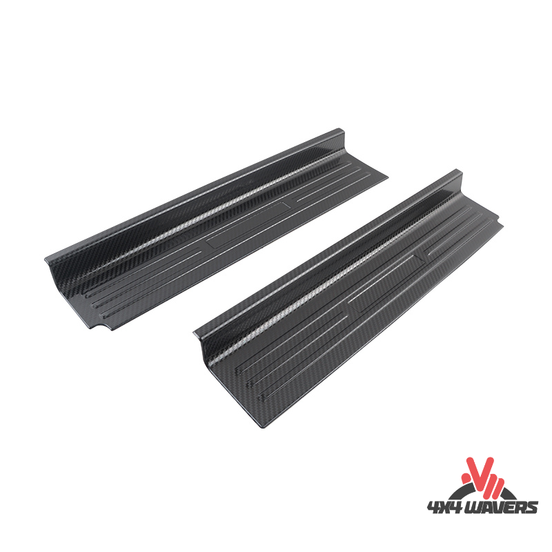 4x4wavers Door Sill Entry Guard - Carbon Fiber Style with Carbon Fiber Wrangler Logo - 4X4 WAVERS