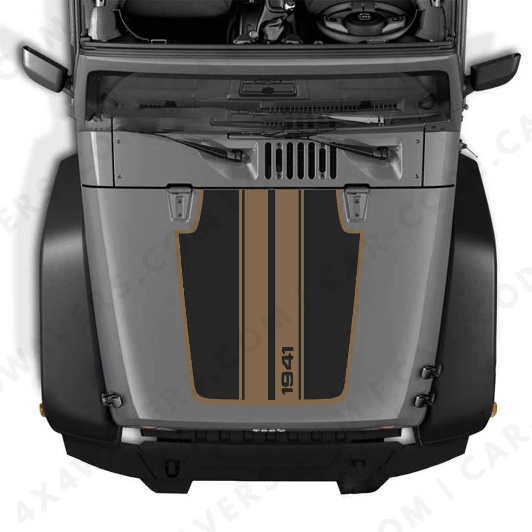 4x4wavers Decal Sticker Kit for JK Hood STRIPE 1941 Style – Vinyl Car Decals for Jeep Wrangler Models – Made in Canada - 4X4 WAVERS