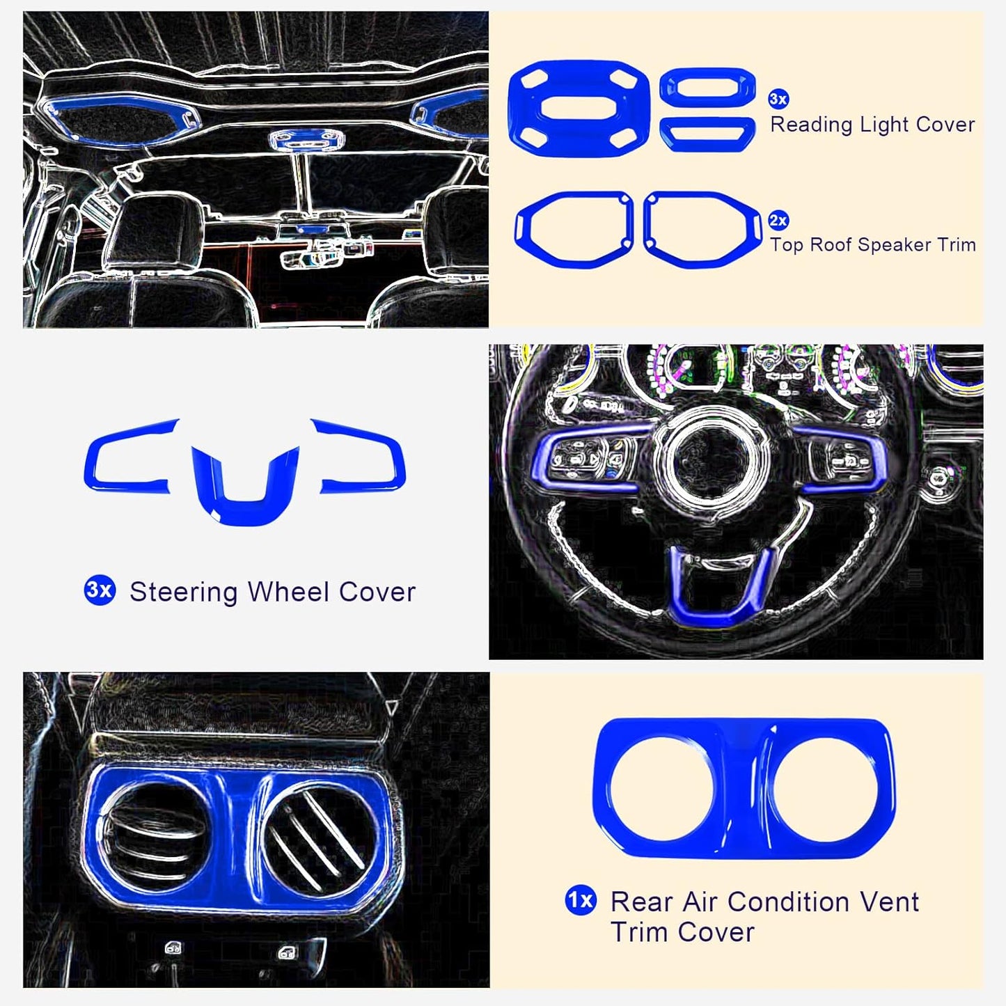 4X4WAVERS Full Set Interior Dashboard Decoration Trim Kit - 21pcs - Jeep Wrangler & Gladiator JL/JLU/4XE/JT 2018-2023 - 4X4 WAVERS