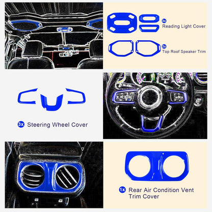 4X4WAVERS Full Set Interior Dashboard Decoration Trim Kit - 21pcs - Jeep Wrangler & Gladiator JL/JLU/4XE/JT 2018-2023 - 4X4 WAVERS