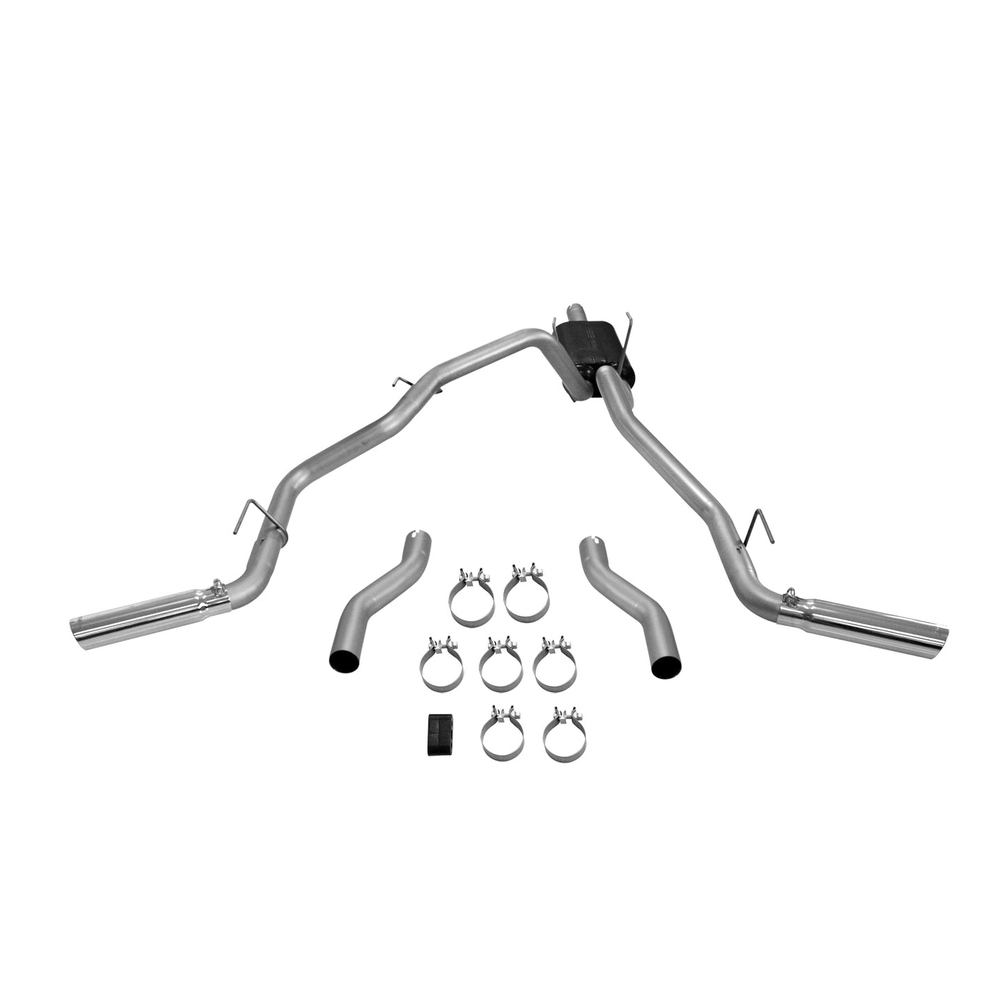 Flowmaster American Thunder cat-back exhaust system kit with stainless steel pipes and dual exhaust tips.