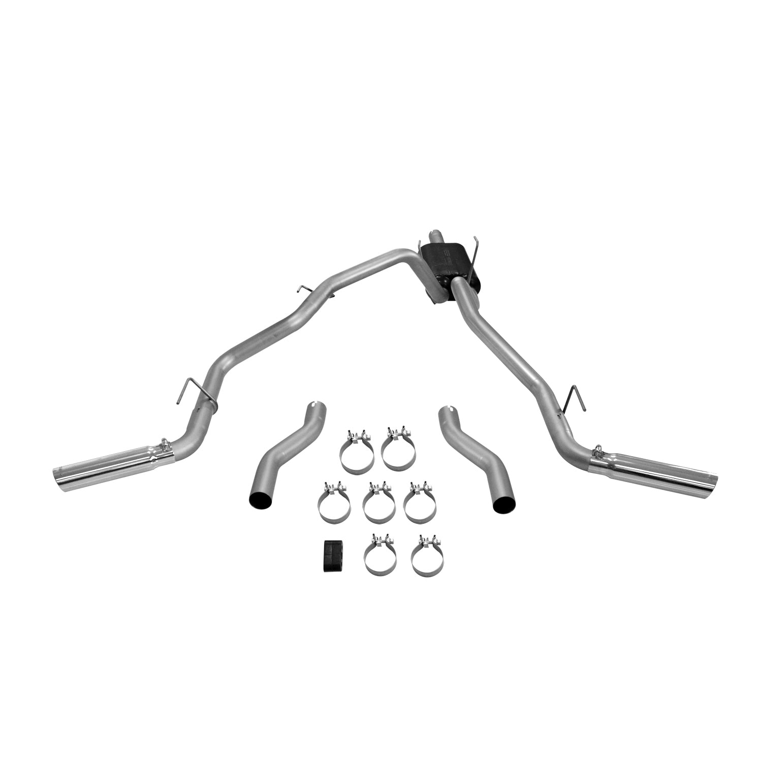 Flowmaster American Thunder cat-back exhaust system kit with stainless steel pipes and dual exhaust tips.