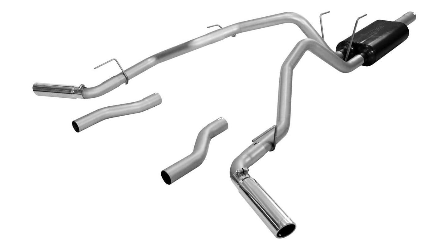 Flowmaster American Thunder cat-back exhaust system kit with stainless steel pipes and dual exhaust tips.