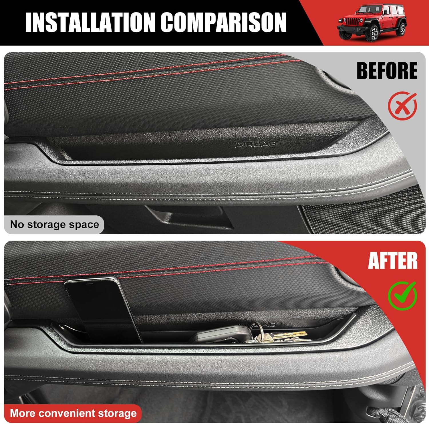 4X4WAVERS Passenger Side Grab Bar Tray - Storage Tray Organizer Grab Handle Box - Jeep Wrangler & Gladiator JL/JLU/4XE/JT 2024+ - 4X4 WAVERS