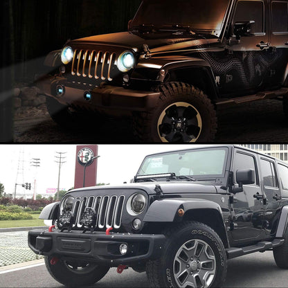 4x4wavers Headlights Premium LED Light Replacement, Angry Eyes Style  for Jeep Wrangler JK / JKU