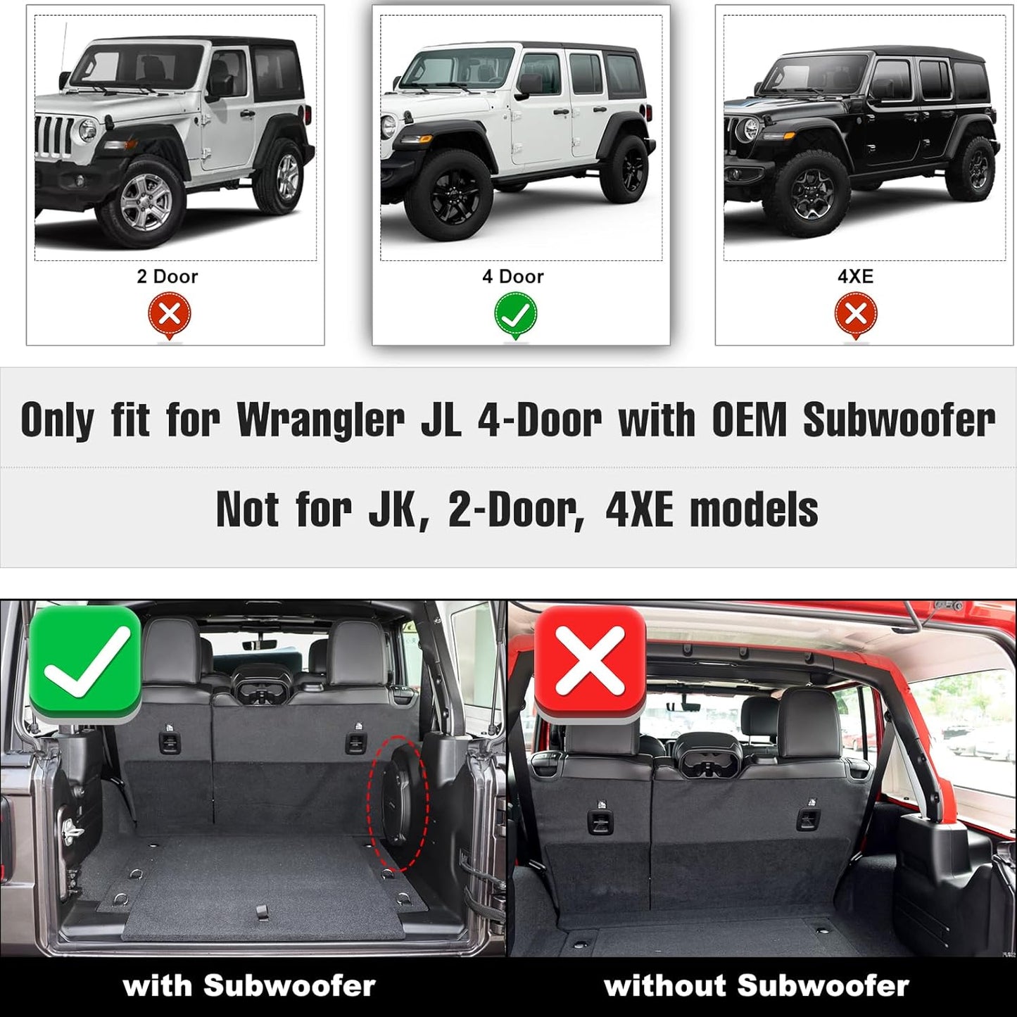 OFFactory 3D Cargo Mat | All-Weather Guard Trunk Floor Mat Cargo Liners Heavy Duty Waterproof Odorless Durable - Jeep Wrangler JLU 2018+ (with subwoof
