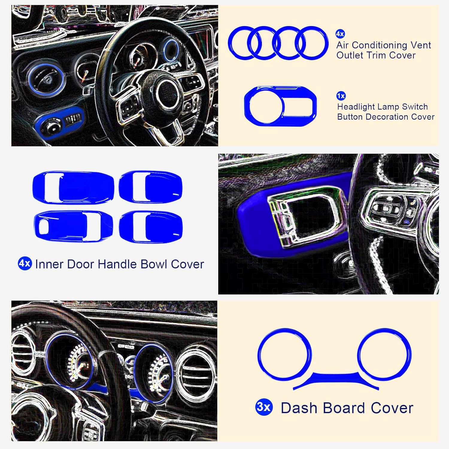 4X4WAVERS Full Set Interior Dashboard Decoration Trim Kit - 21pcs - Jeep Wrangler & Gladiator JL/JLU/4XE/JT 2018-2023 - 4X4 WAVERS