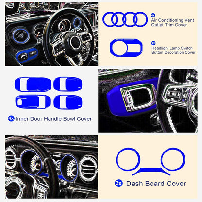 4X4WAVERS Full Set Interior Dashboard Decoration Trim Kit - 21pcs - Jeep Wrangler & Gladiator JL/JLU/4XE/JT 2018-2023 - 4X4 WAVERS