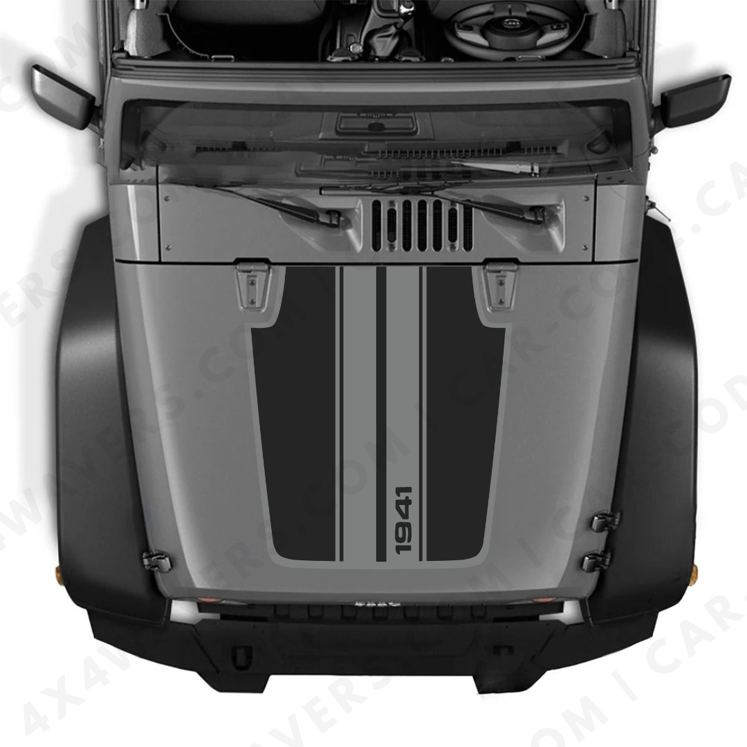 4x4wavers Decal Sticker Kit for JK Hood STRIPE 1941 Style – Vinyl Car Decals for Jeep Wrangler Models – Made in Canada - 4X4 WAVERS