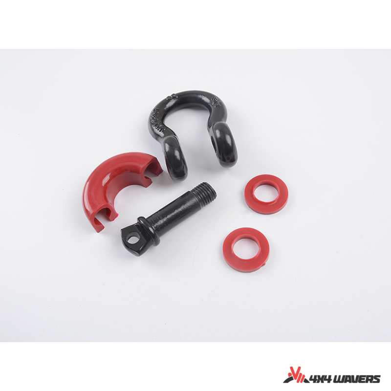 4x4wavers Bumper Hook D-Ring Shakle (Black with Red Cover) - 4X4 WAVERS