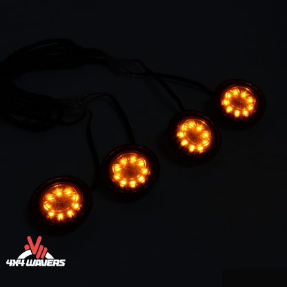 4x4wavers Grille Light Inserts Kit (4 Led Lights) Waterproof with Fuse, Amber Light with Black Smoke Housing - 4X4 WAVERS