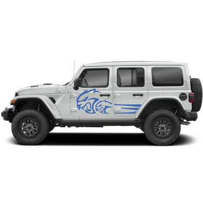 Savage Cat Side Decal Kit – Cut Avery Vinyl (Black/Blue/Grey/Red/White) for Wrangler JL/JLU/JK/JKU/4xe & Gladiator JT – Pair, Pre-Masked