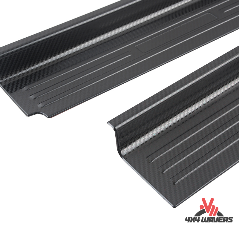 4x4wavers Door Sill Entry Guard - Carbon Fiber Style with Carbon Fiber Wrangler Logo - 4X4 WAVERS