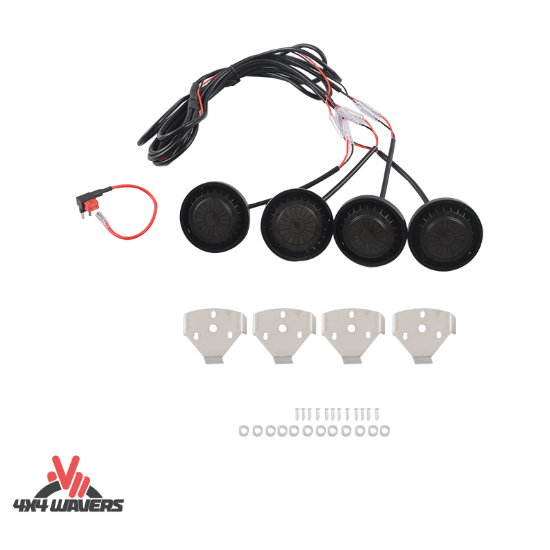 4x4wavers Grille Light Inserts Kit (4 Led Lights) Waterproof with Fuse, White Light with Black Smoke Housing - 4X4 WAVERS