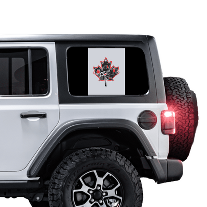 Canada Rear Side Window Flag Decal (Collage Maple Leaf) for Wrangler JL/JLU/JK/JKU/4xe – HARDTOP ONLY – Black/Grey – 3M Printed + Matte Lam