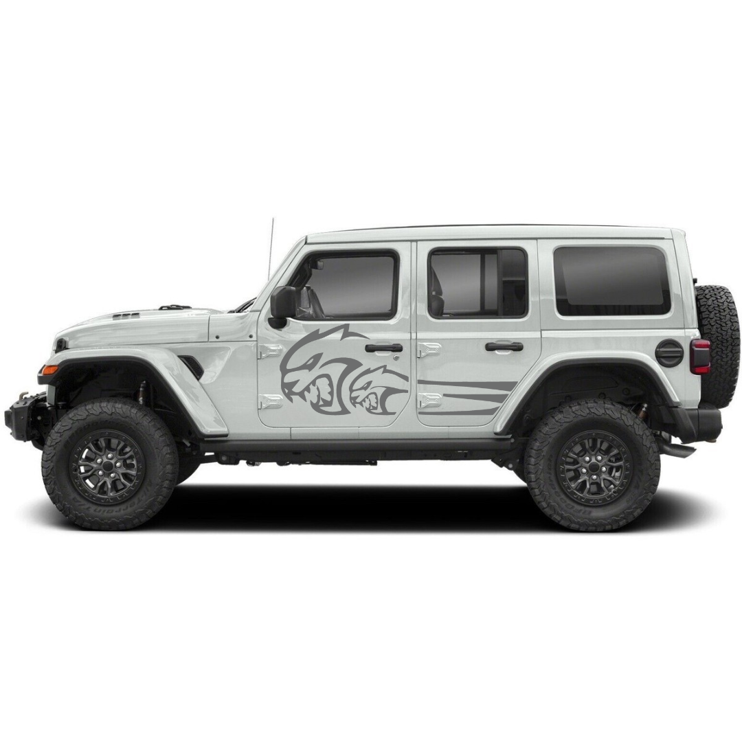 Savage Cat Side Decal Kit – Cut Avery Vinyl (Black/Blue/Grey/Red/White) for Wrangler JL/JLU/JK/JKU/4xe & Gladiator JT – Pair, Pre-Masked
