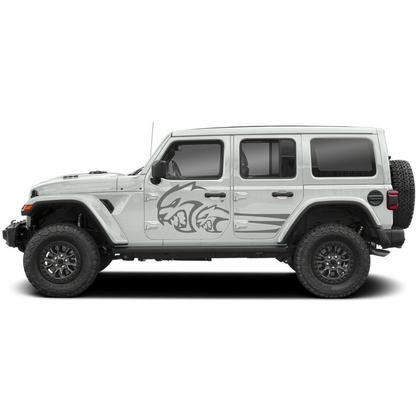 Savage Cat Side Decal Kit – Cut Avery Vinyl (Black/Blue/Grey/Red/White) for Wrangler JL/JLU/JK/JKU/4xe & Gladiator JT – Pair, Pre-Masked
