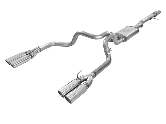 aFe Power stainless steel exhaust system for 2019-2026 Chevy Silverado 1500 6.2L V8, showing the polished exhaust pipes and muffler